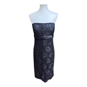 NWT Badgley Mitchka Strapless Beaded Lace Black Evening Dress